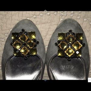 JCrew Gray Suede Jeweled Toe Slingback Heels 8.5 M